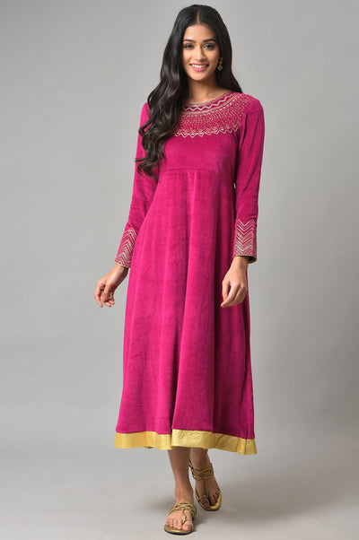 Pink Zari Embroidered Long Dress