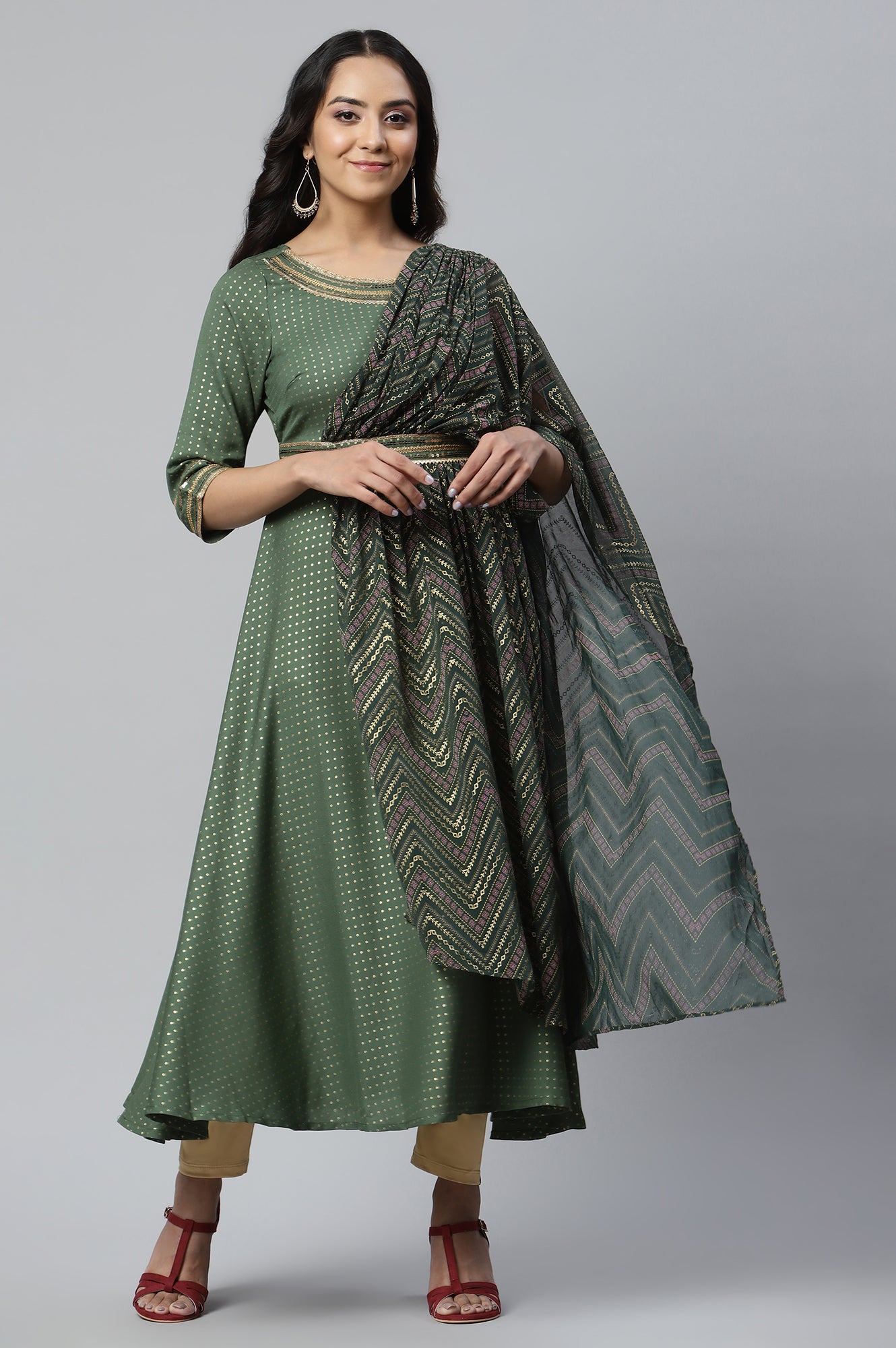 Green Embellished Drape Style kurta