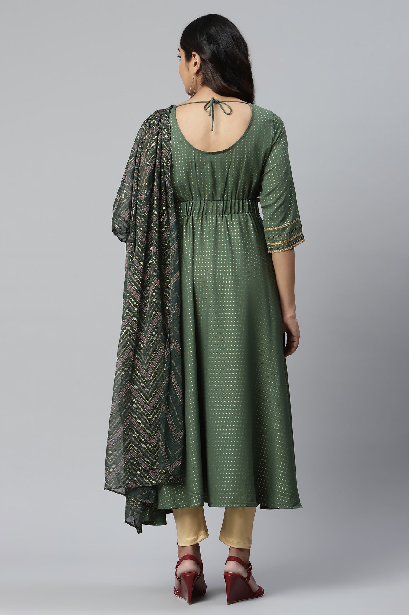 Green Embellished Drape Style kurta