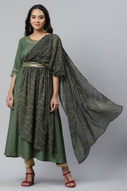 Green Embellished Drape Style kurta