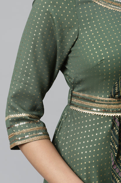 Green Embellished Drape Style kurta