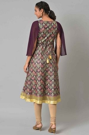 Maroon A-Line Foil Printed Festive Liva kurta