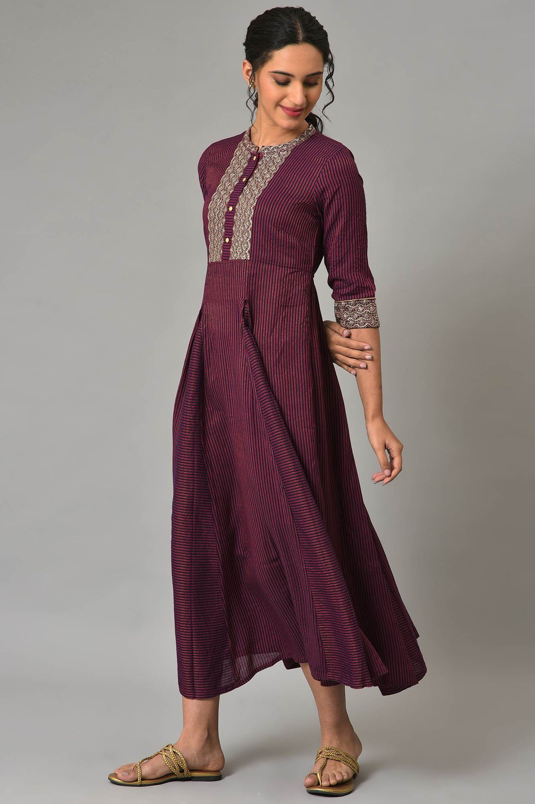 Purple Yarn-Dyed Stripe Print Dress