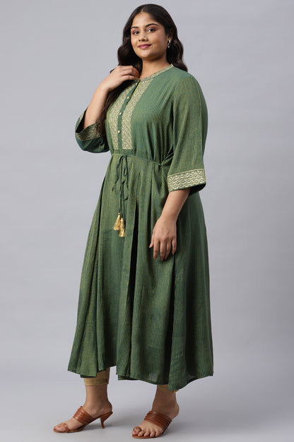 Green Yarn-Dyed Stripe Print Plus Size Dress