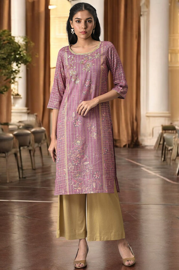Purple Sequined and Foil Printed kurta