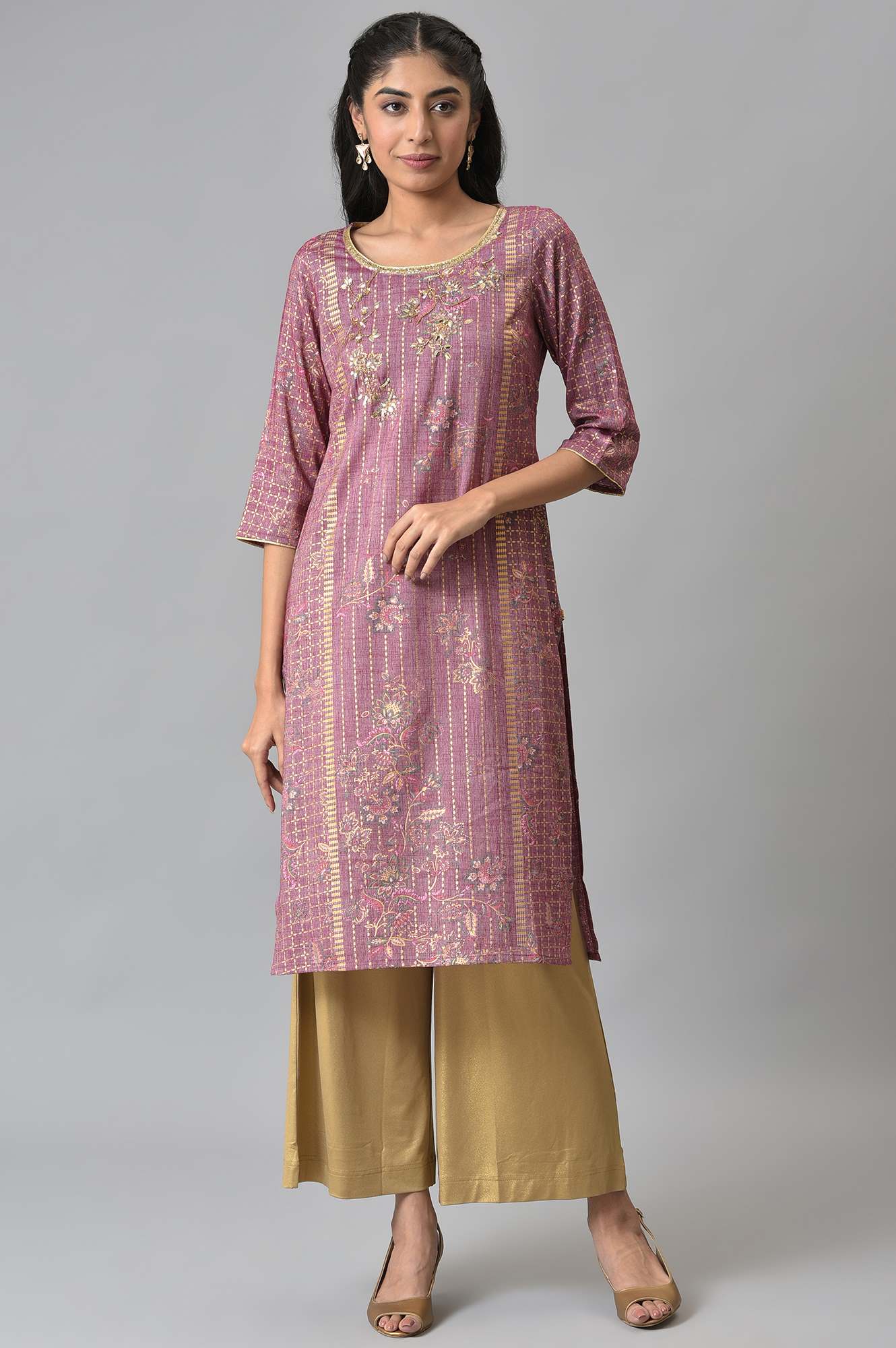 Purple Sequined and Foil Printed kurta