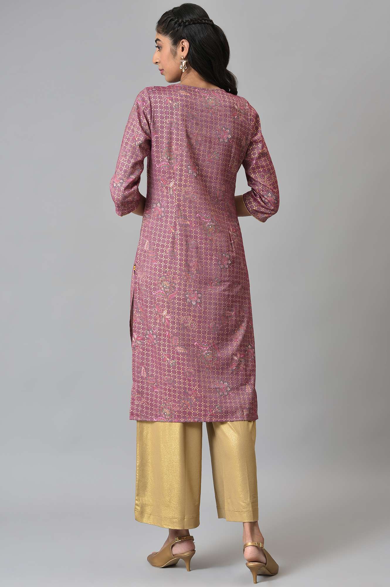 Purple Sequined and Foil Printed kurta