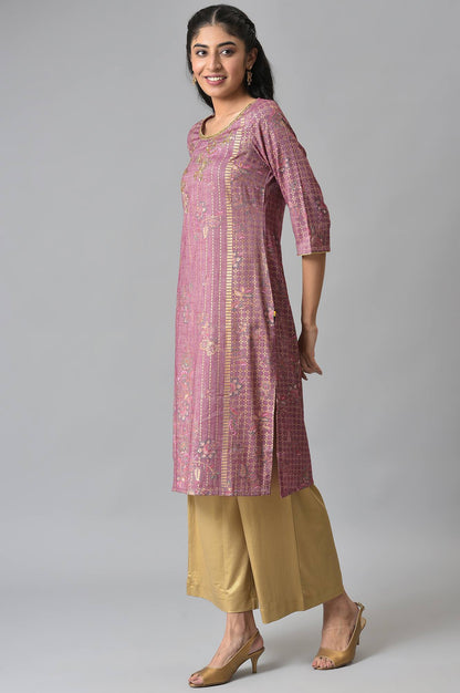 Purple Sequined and Foil Printed kurta