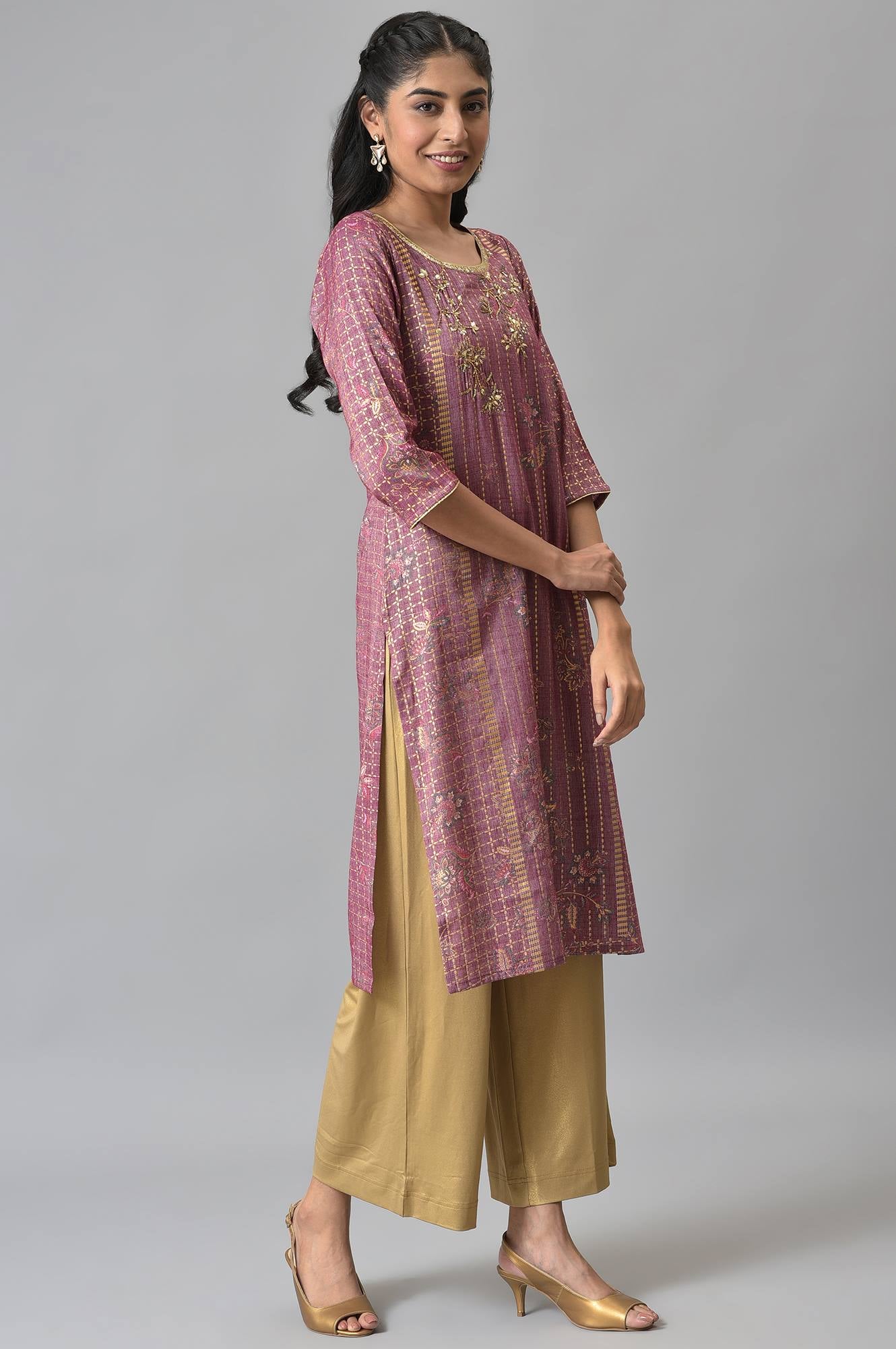 Purple Sequined and Foil Printed kurta