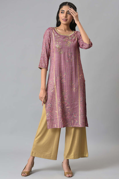 Purple Sequined and Foil Printed kurta