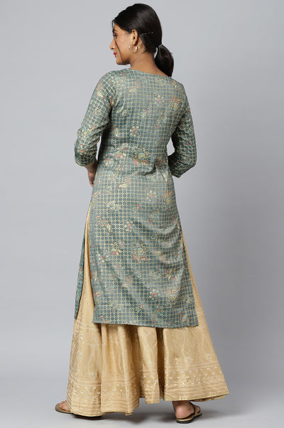 Green Sequined and Foil Printed kurta