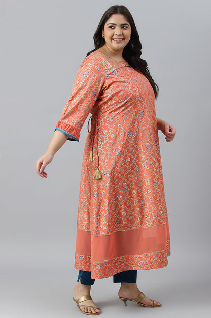 Peach Foil Printed A-Line Plus Size Liva kurta