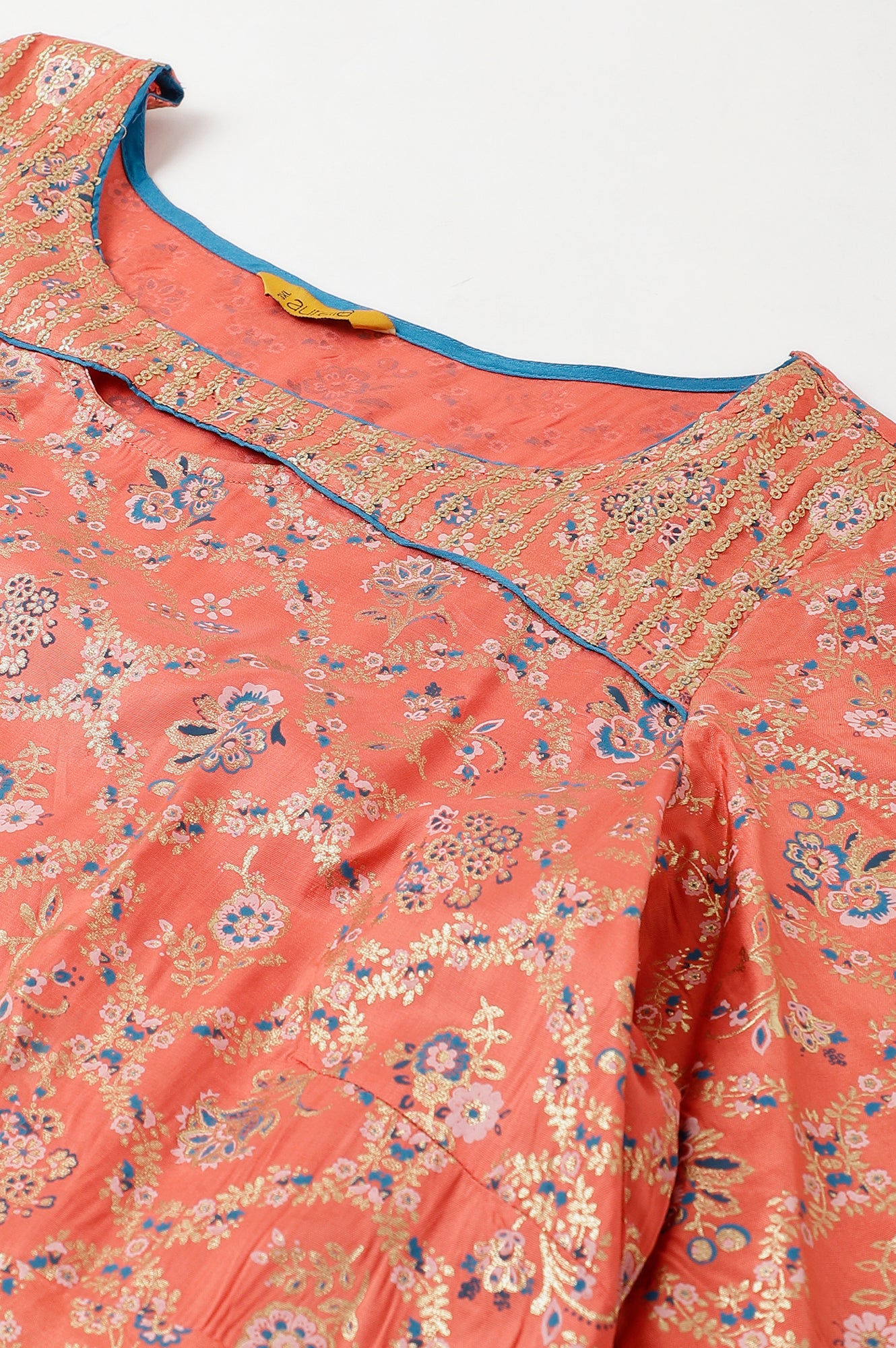 Peach Foil Printed A-Line Plus Size Liva kurta