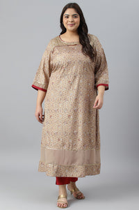 Beige Foil Printed A-Line Plus Size Liva kurta