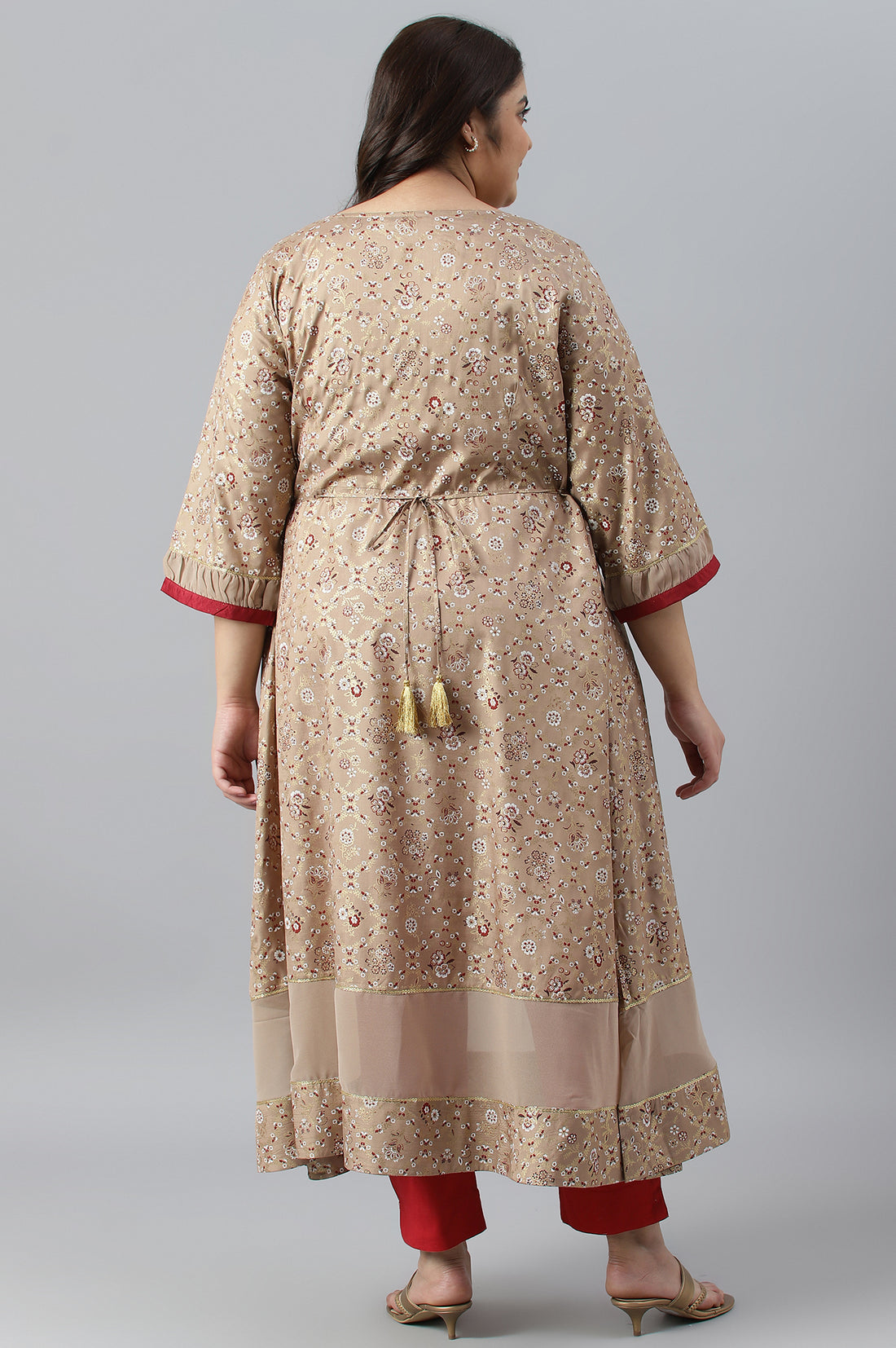 Beige Foil Printed A-Line Plus Size Liva kurta
