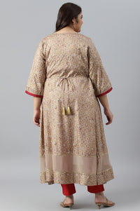 Beige Foil Printed A-Line Plus Size Liva kurta