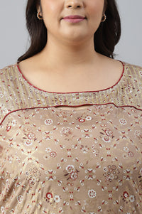 Beige Foil Printed A-Line Plus Size Liva kurta