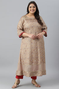 Beige Foil Printed A-Line Plus Size Liva kurta