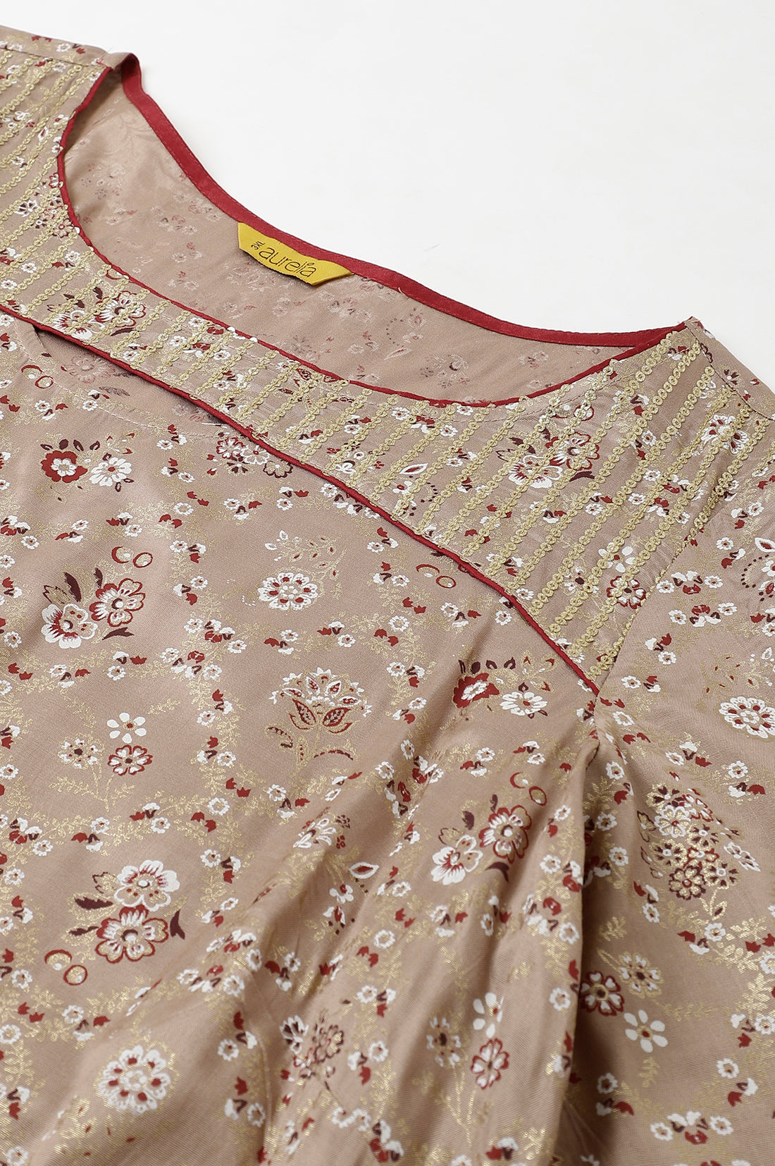 Beige Foil Printed A-Line Plus Size Liva kurta