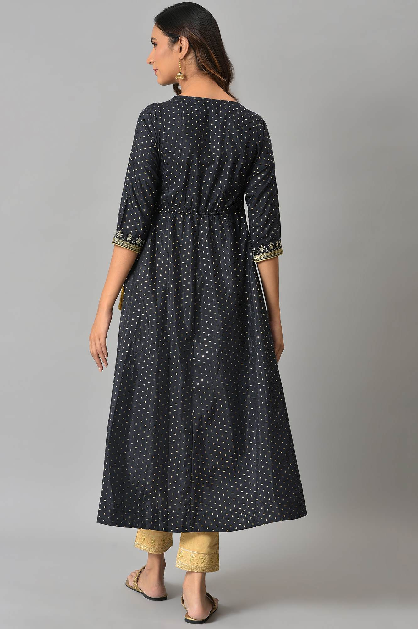 Navy A-line Printed Angrakha kurta