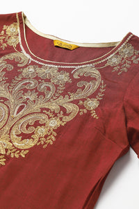 Peach Rayon Dori Embroidered kurta