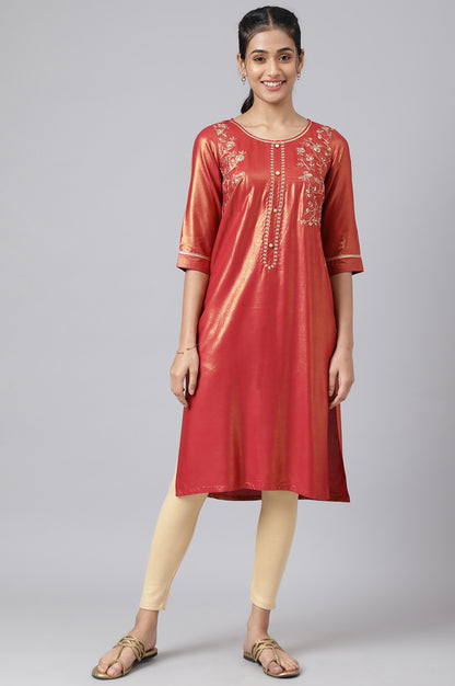 Maroon Asymmetrical Liva Kurta With Zari Embroidery