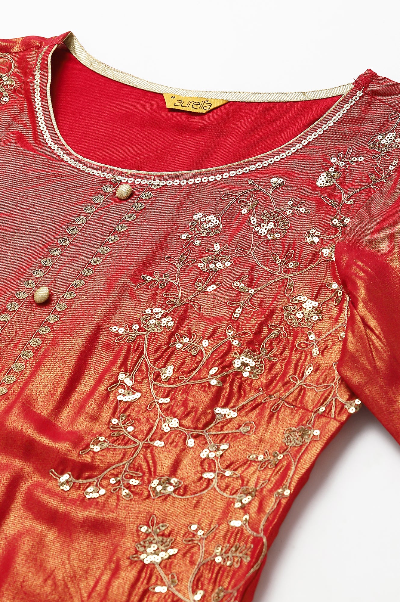 Maroon Asymmetrical kurta with Zari Embroidery