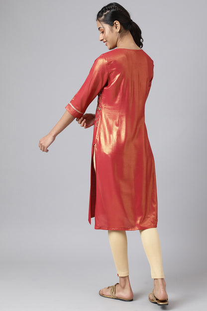 Maroon Asymmetrical Liva Kurta With Zari Embroidery