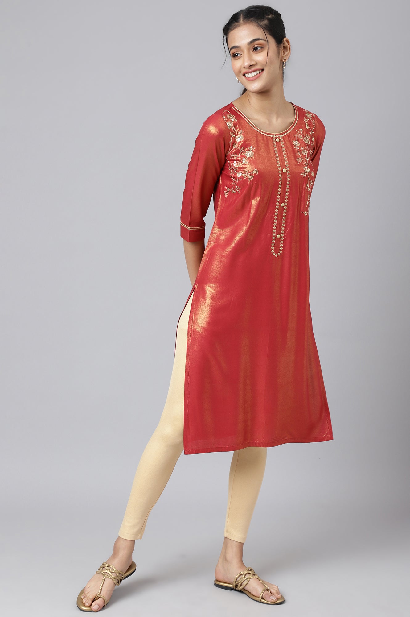 Maroon Asymmetrical Liva Kurta With Zari Embroidery