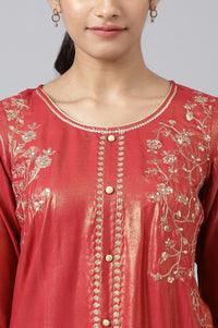 Maroon Asymmetrical Liva Kurta With Zari Embroidery