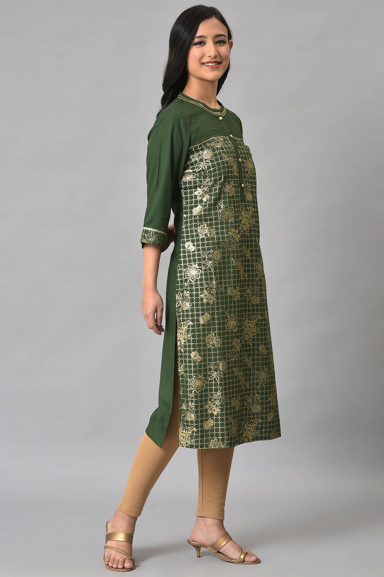 Green Button Down Ethnic Liva kurta