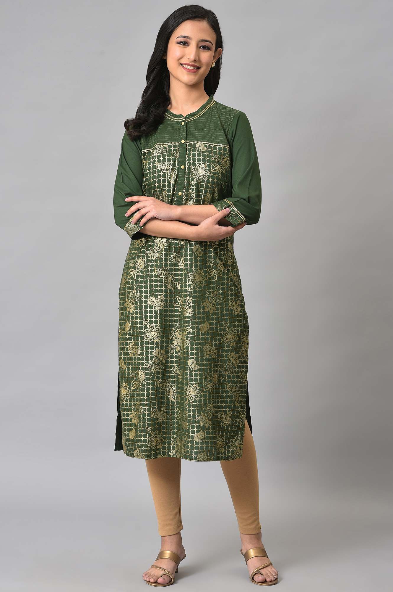 Green Button Down Ethnic Liva kurta