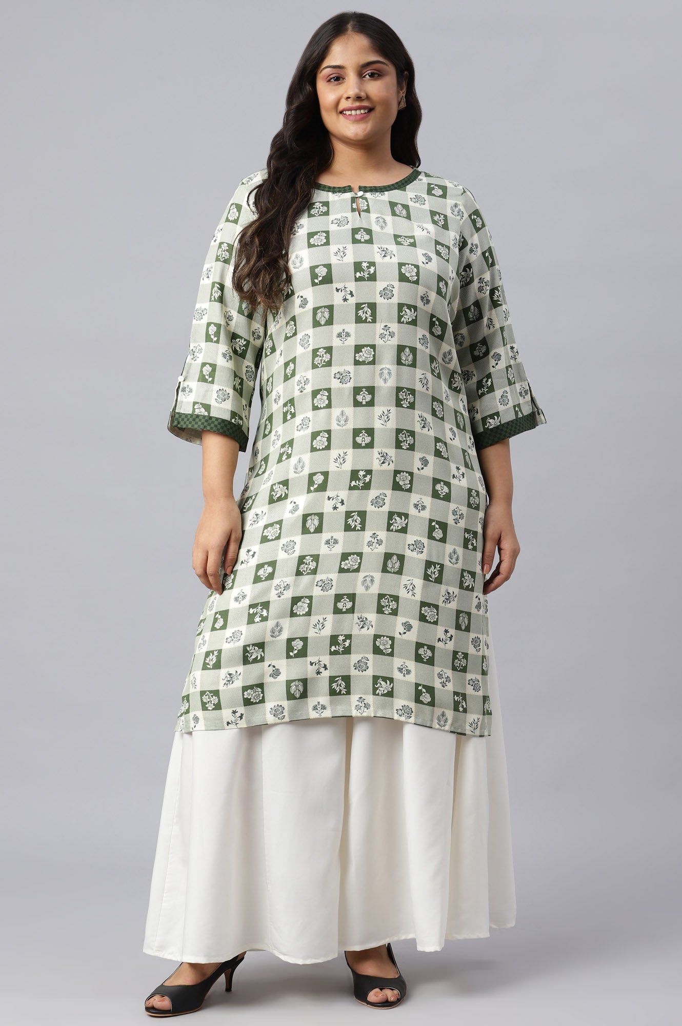 Green Floral Printed Plus Size kurta