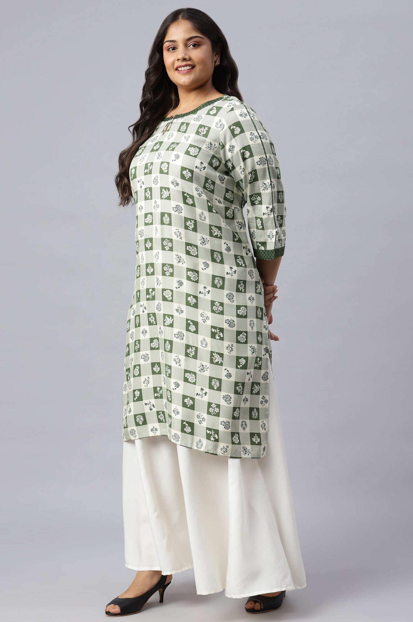 Green Floral Printed Plus Size kurta