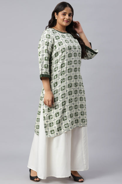 Green Floral Printed Plus Size kurta