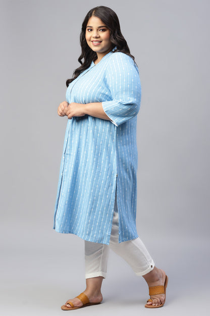 Blue Prinnted Plus Size kurta In Boat Neck