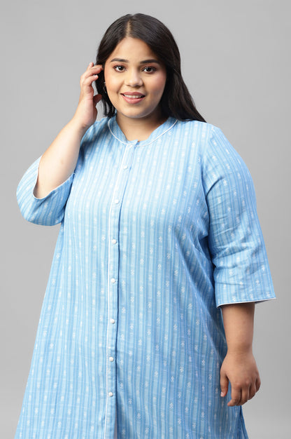 Blue Prinnted Plus Size kurta In Boat Neck