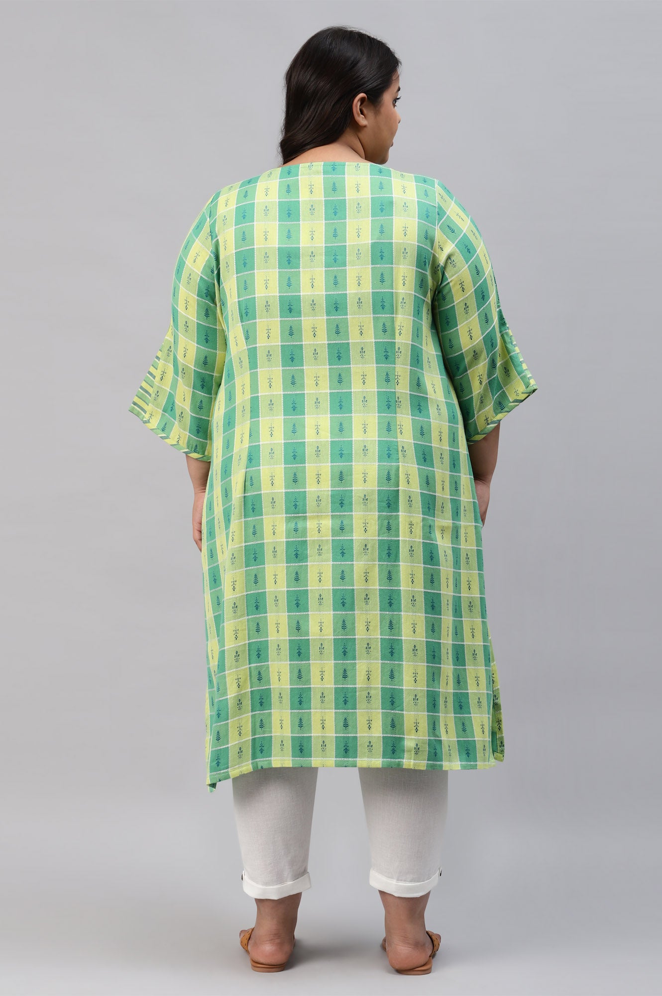 Green Dobby Printed Plus Size kurta