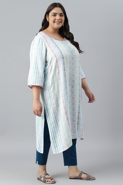 White Dobby Printed Ethnic Plus Size kurta