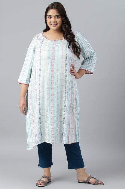 White Dobby Printed Ethnic Plus Size kurta