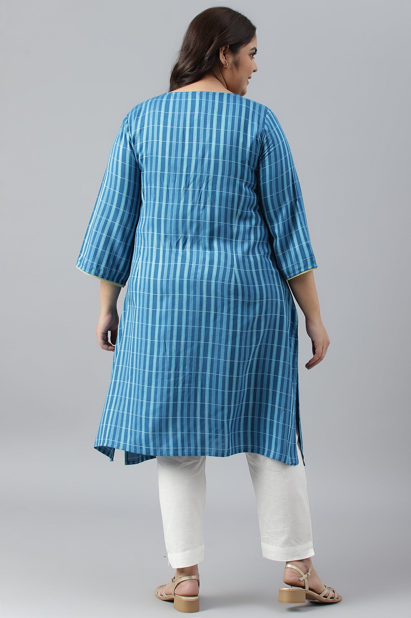 Blue Dobby Printed Ethnic Plus Size kurta