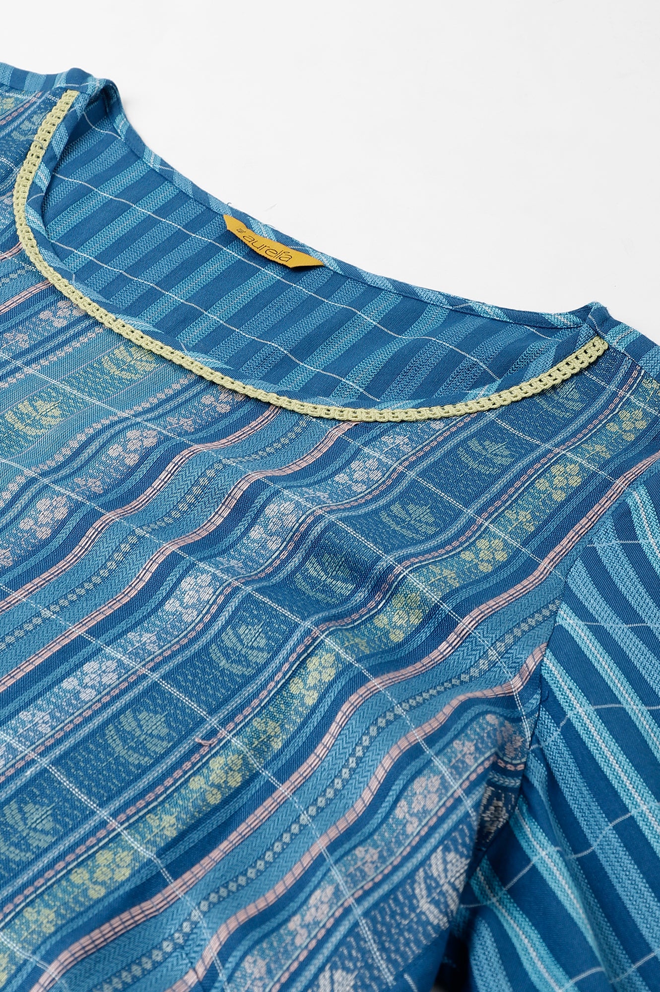 Blue Dobby Printed Ethnic Plus Size kurta