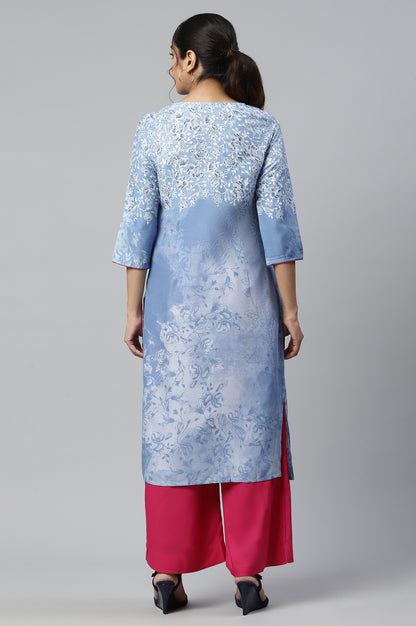 Blue Floral Print Ethnic kurta