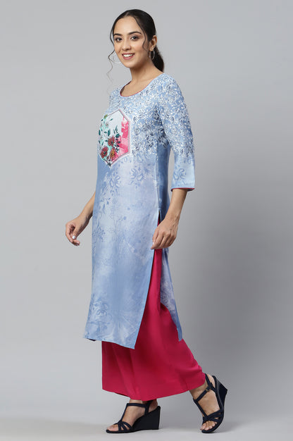 Blue Floral Print Ethnic kurta