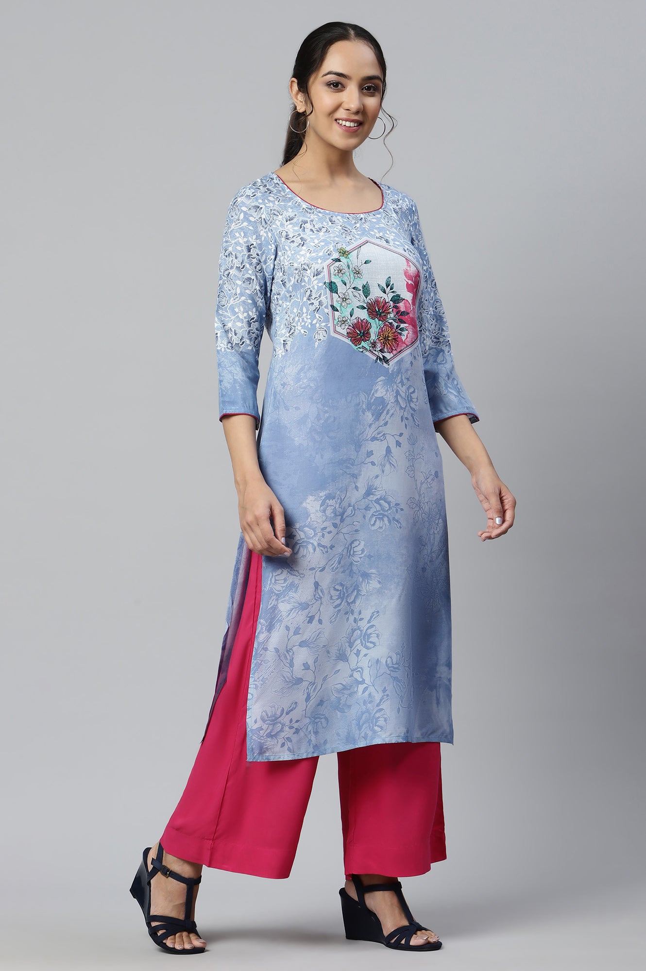 Blue Floral Print Ethnic kurta