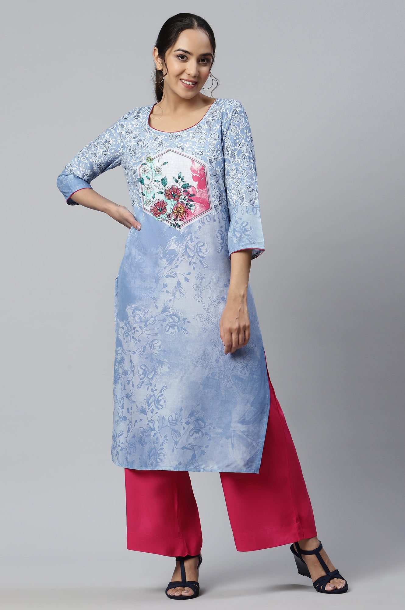 Blue Floral Print Ethnic kurta