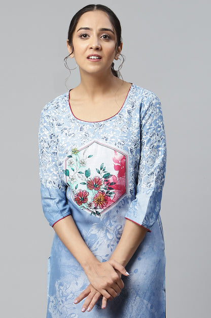 Blue Floral Print Ethnic kurta