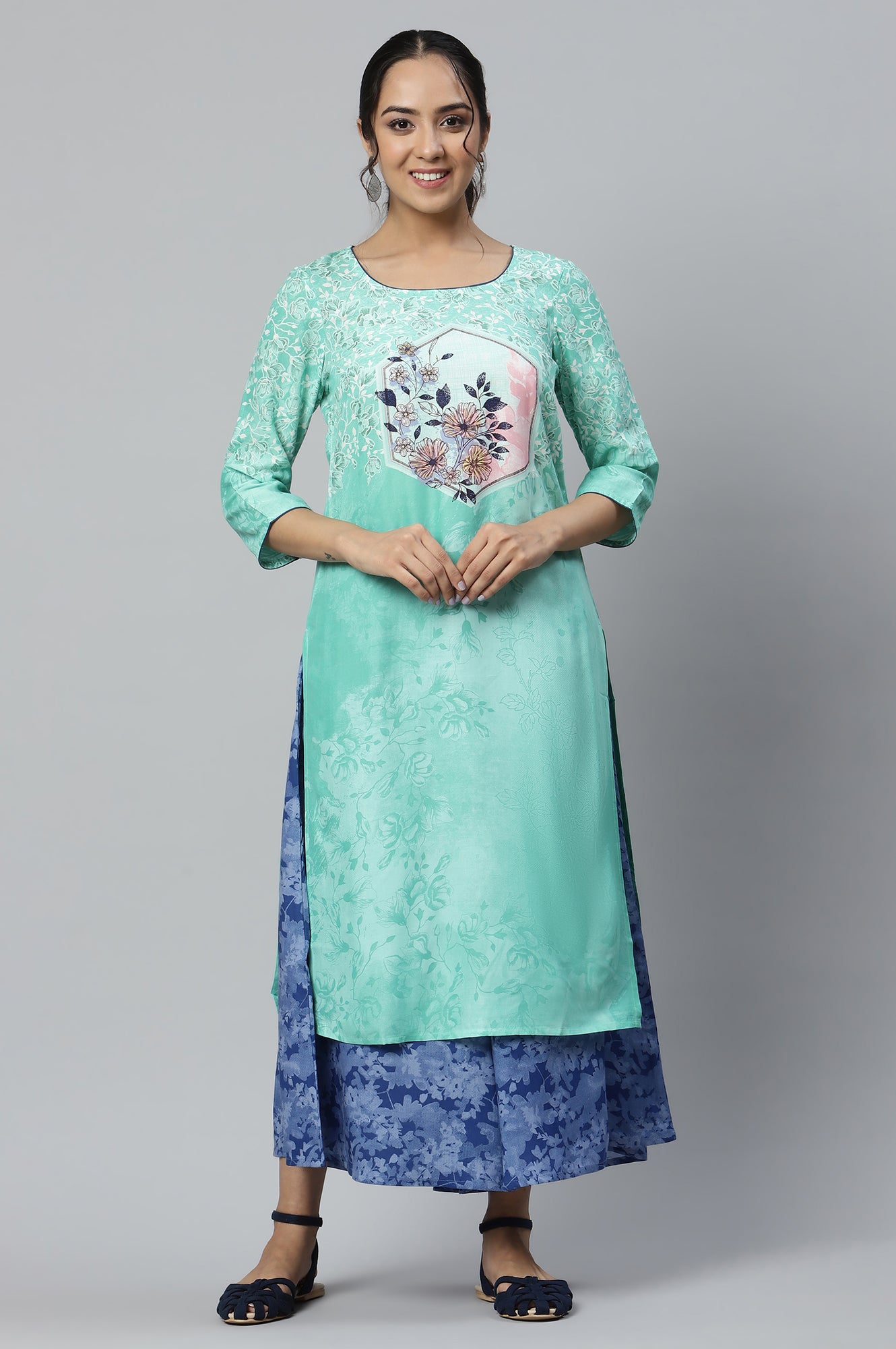 Green Floral Print Ethnic kurta