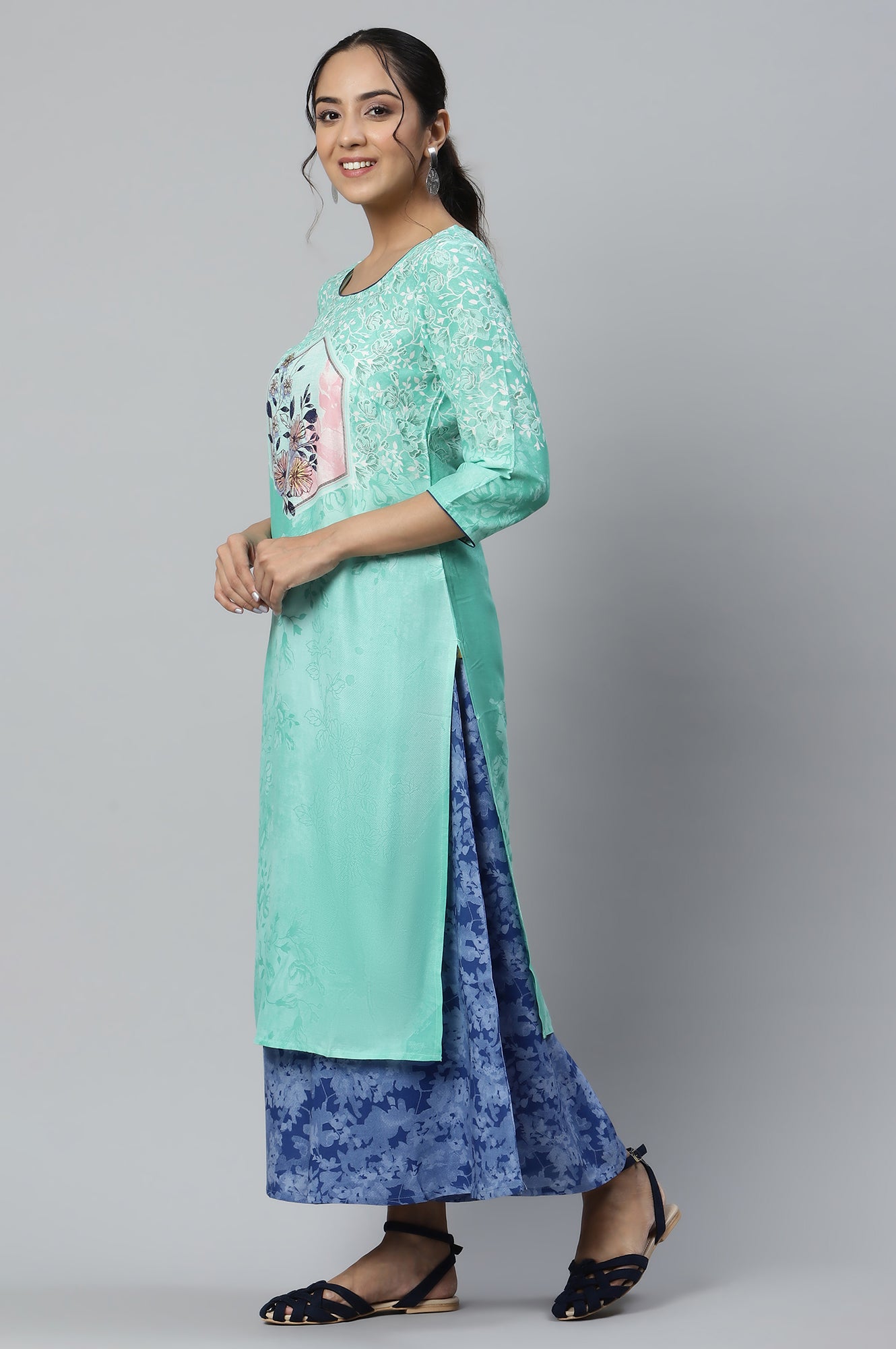 Green Floral Print Ethnic kurta