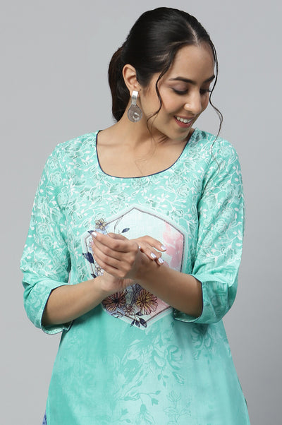Green Floral Print Ethnic kurta